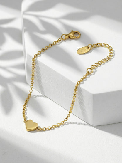 316L Stainless Steel 18K Gold Plated Minimalist Heart Delicate Chain Bracelet - Image 9