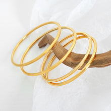 316L stainless steel 18K Gold Plated Minimalist Plain Circle Bangle Bracelet modeled styling view for wholesale bracelet buyers