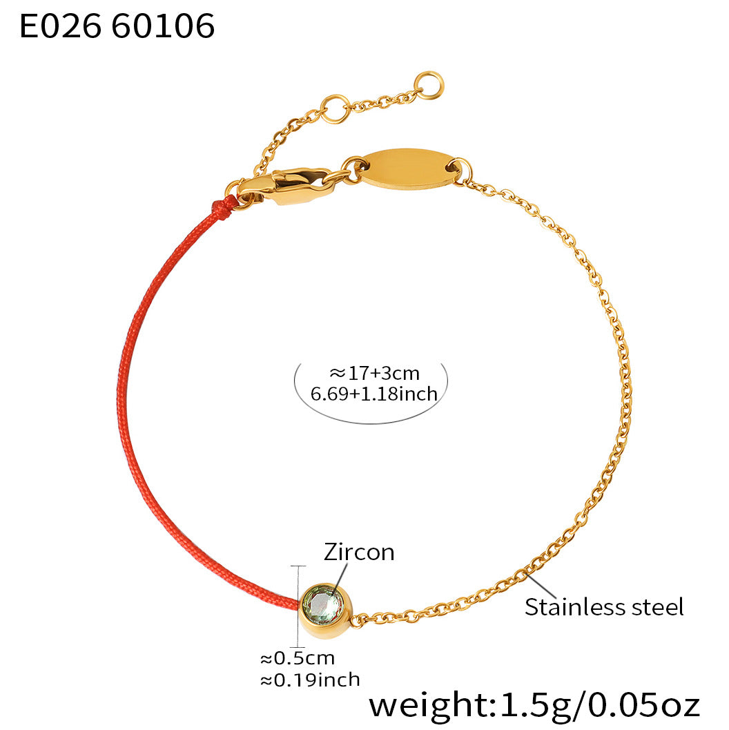 316L Stainless Steel 18K Gold Plated Minimalist Single Zircon Red String & Chain Link Bracelet - Image 11