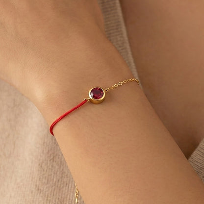 316L Stainless Steel 18K Gold Plated Minimalist Single Zircon Red String & Chain Link Bracelet - Image 12
