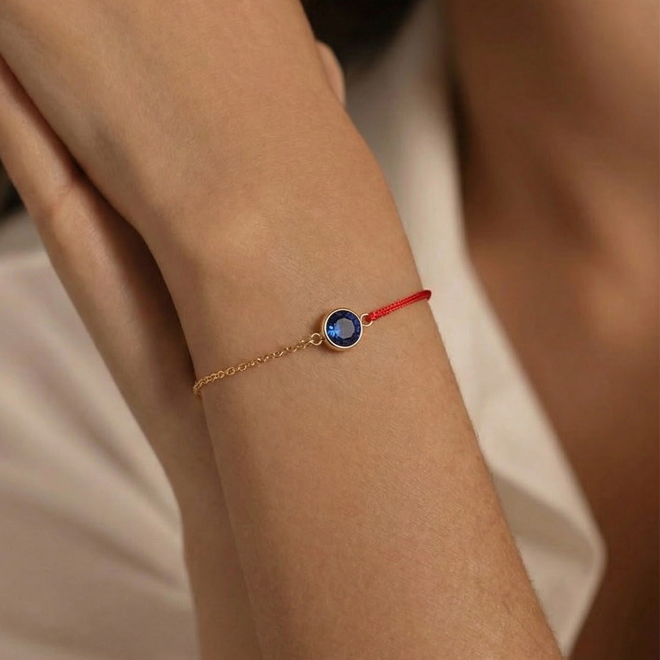 316L Stainless Steel 18K Gold Plated Minimalist Single Zircon Red String & Chain Link Bracelet - Image 13