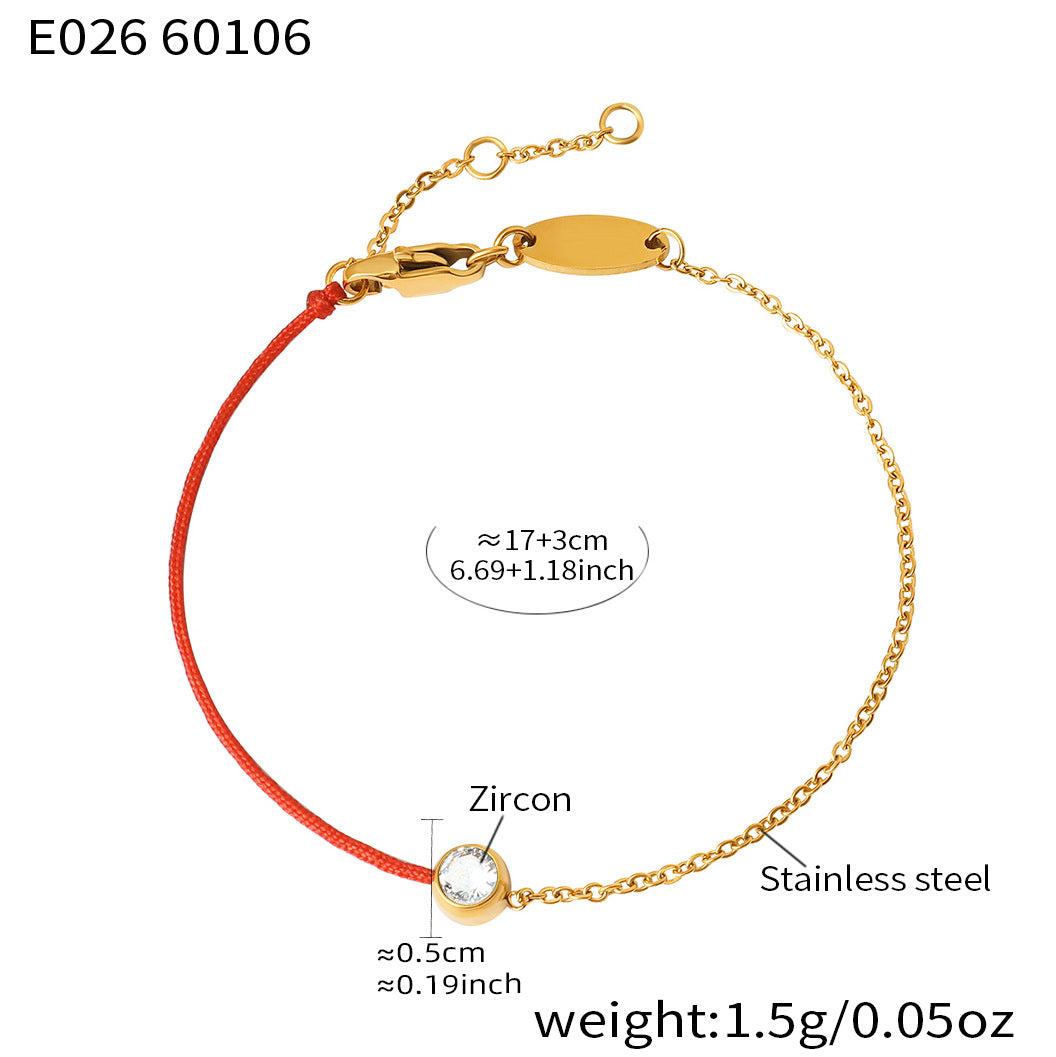 316L Stainless Steel 18K Gold Plated Minimalist Single Zircon Red String & Chain Link Bracelet - Image 14