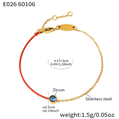 316L Stainless Steel 18K Gold Plated Minimalist Single Zircon Red String & Chain Link Bracelet - Image 15