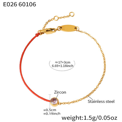 316L Stainless Steel 18K Gold Plated Minimalist Single Zircon Red String & Chain Link Bracelet - Image 17