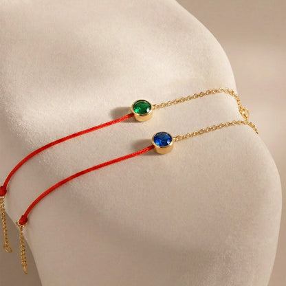 316L Stainless Steel 18K Gold Plated Minimalist Single Zircon Red String & Chain Link Bracelet - Image 5
