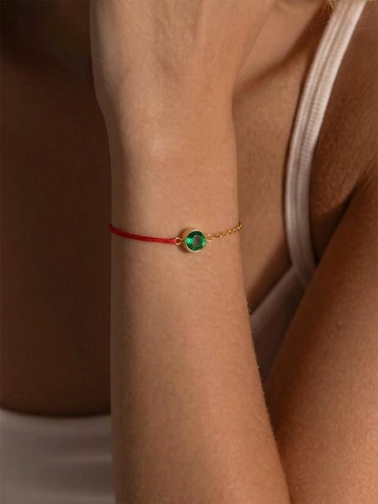 316L Stainless Steel 18K Gold Plated Minimalist Single Zircon Red String & Chain Link Bracelet - Image 7