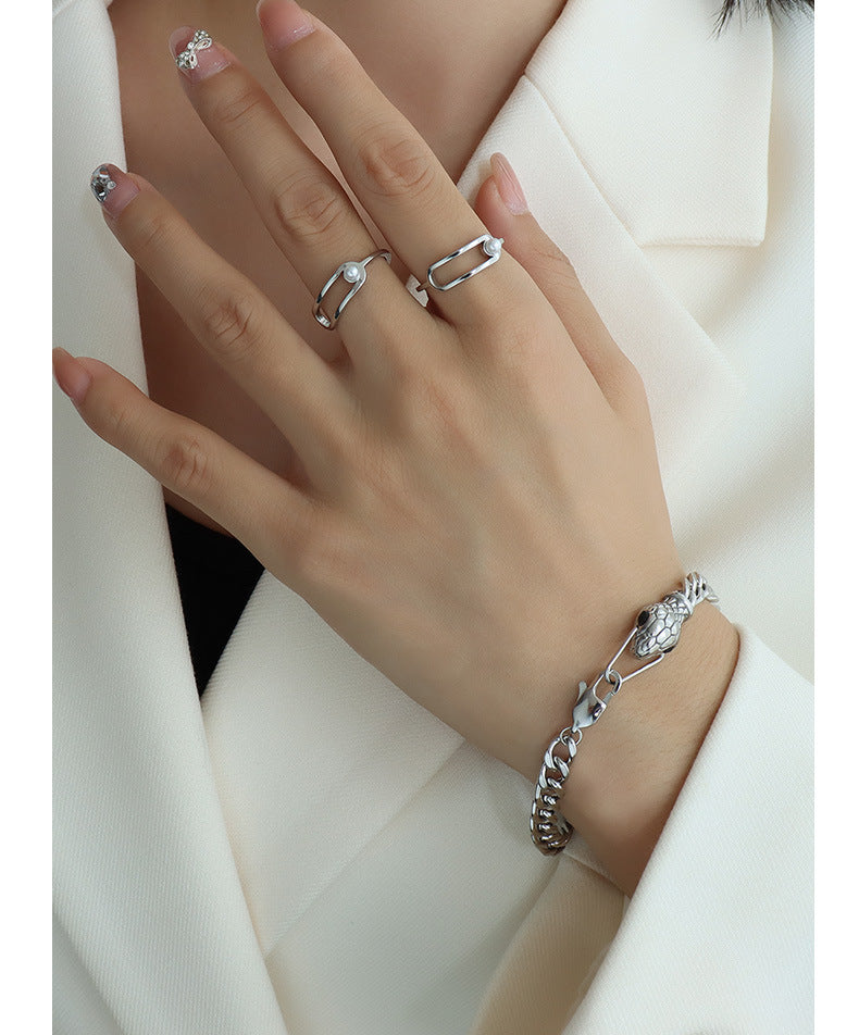 316L Stainless Steel snake head bracelet green zircon eyes, waterproof tarnish-free