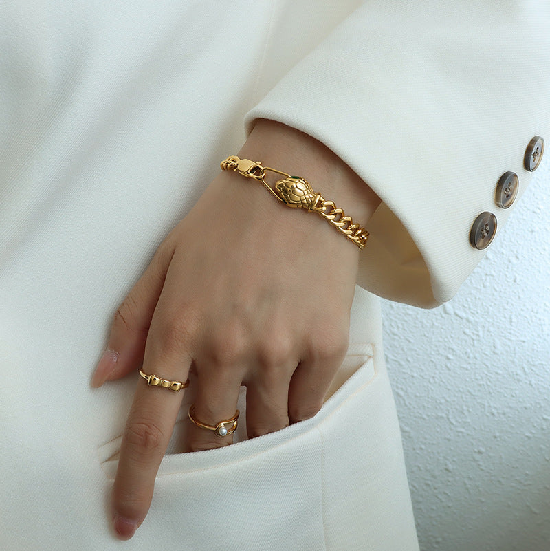 316L Stainless Steel 18K Gold Plated Minimalist Snake Head Couple's Bracelet - Image 3