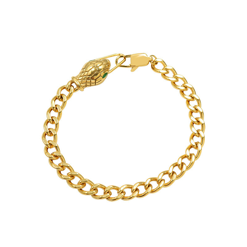 316L Stainless Steel 18K Gold Plated Minimalist Snake Head Couple's Bracelet - Image 4