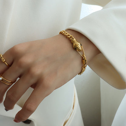 316L Stainless Steel 18K Gold Plated Minimalist Snake Head Couple's Bracelet - Image 7