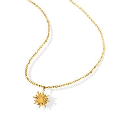 316L Stainless Steel 18K Gold Plated Minimalist Sun Pendant Collarbone Necklace - Image 5