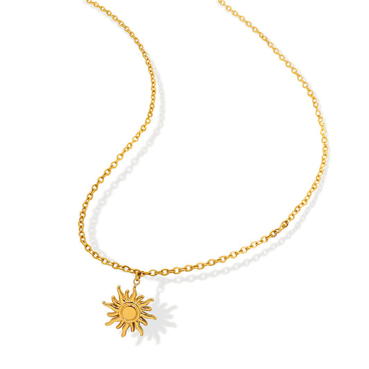 316L Stainless Steel 18K Gold Plated Minimalist Sun Pendant Collarbone Necklace - Image 5