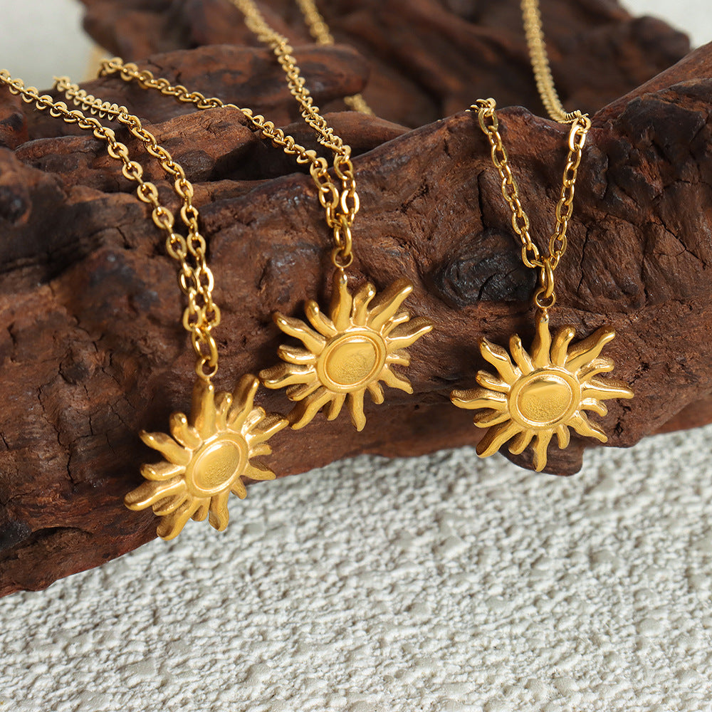 316L Stainless Steel 18K Gold Plated Minimalist Sun Pendant Collarbone Necklace - Image 6