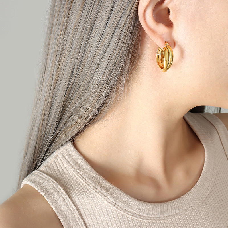316L Stainless Steel 18K Gold Plated Minimalist Two-Tone U-Shape Drop Earrings - Image 3