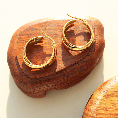 316L Stainless Steel 18K Gold Plated Minimalist Two-Tone U-Shape Drop Earrings - Image 4