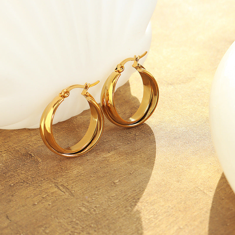 316L Stainless Steel 18K Gold Plated Minimalist Two-Tone U-Shape Drop Earrings - Image 5