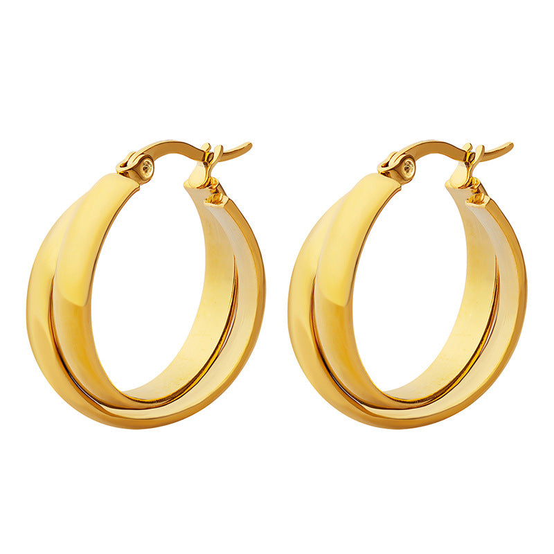 316L Stainless Steel 18K Gold Plated Minimalist Two-Tone U-Shape Drop Earrings - Image 6