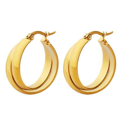 316L Stainless Steel 18K Gold Plated Minimalist Two-Tone U-Shape Drop Earrings - Image 6