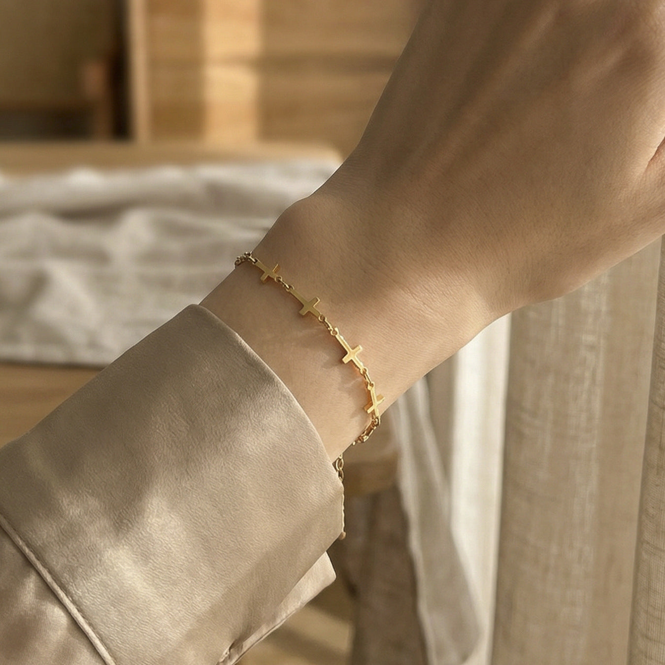 316L Stainless Steel 18K Gold Plated Minimalist Versatile Cross Bracelet - Image 10