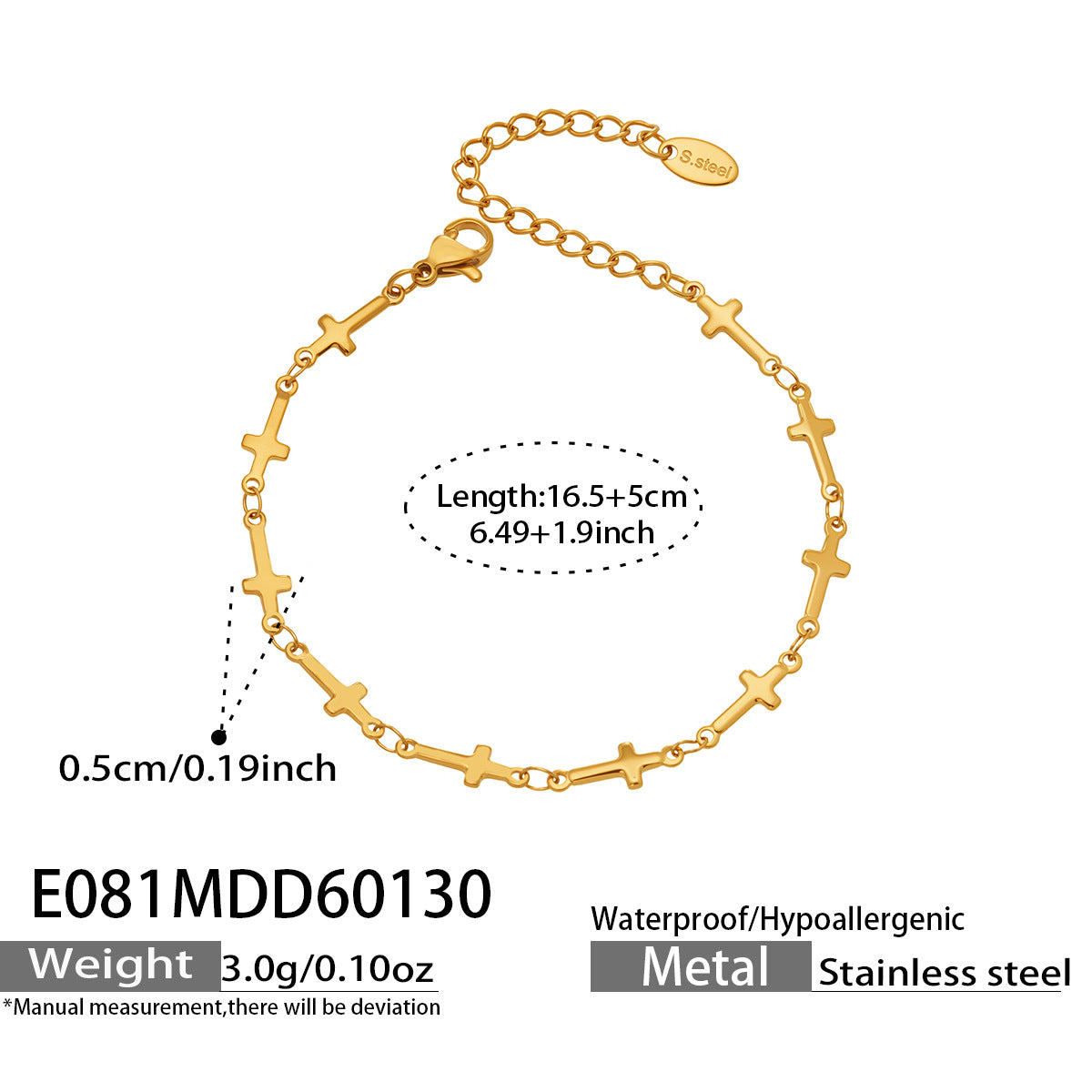 316L Stainless Steel 18K Gold Plated Minimalist Versatile Cross Bracelet - Image 2