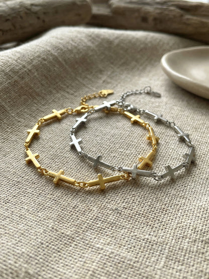 316L Stainless Steel 18K Gold Plated Minimalist Versatile Cross Bracelet - Image 6