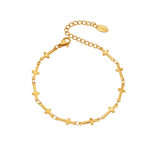 316L Stainless Steel 18K Gold Plated Minimalist Versatile Cross Bracelet - Image 9