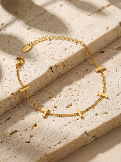 316L Stainless Steel 18K Gold Plated Modern Segmented Bar Bracelet - Image 4