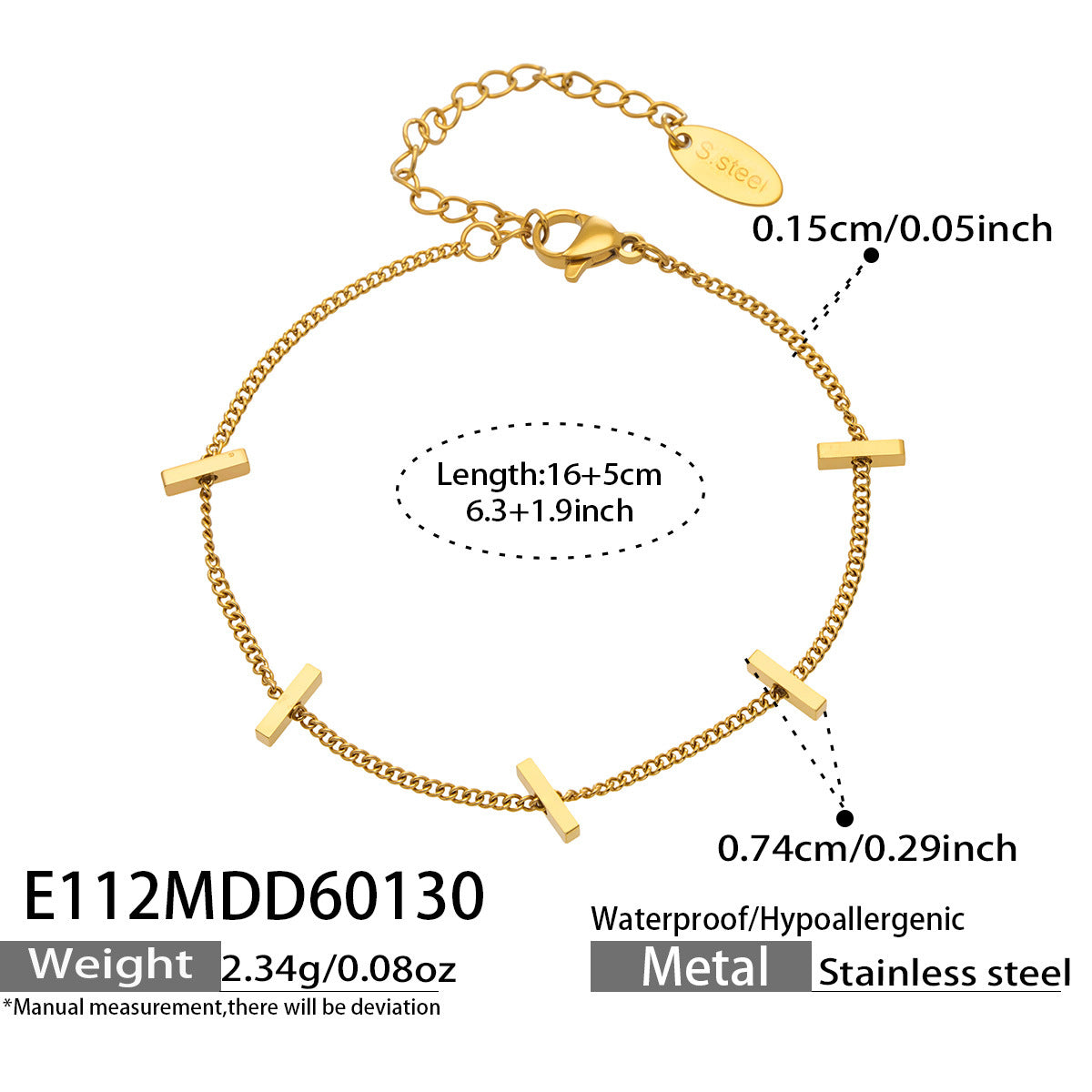 316L Stainless Steel 18K Gold Plated Modern Segmented Bar Bracelet - Image 5