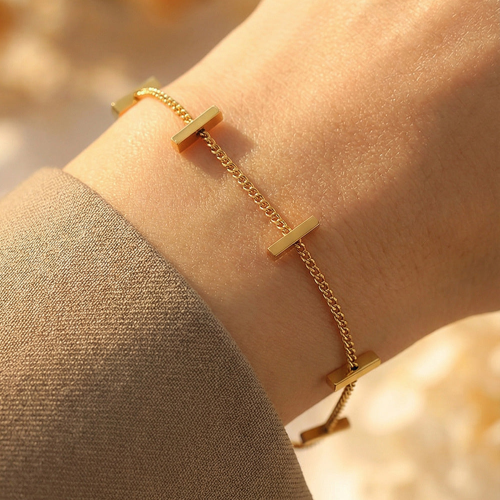 316L Stainless Steel 18K Gold Plated Modern Segmented Bar Bracelet - Image 6