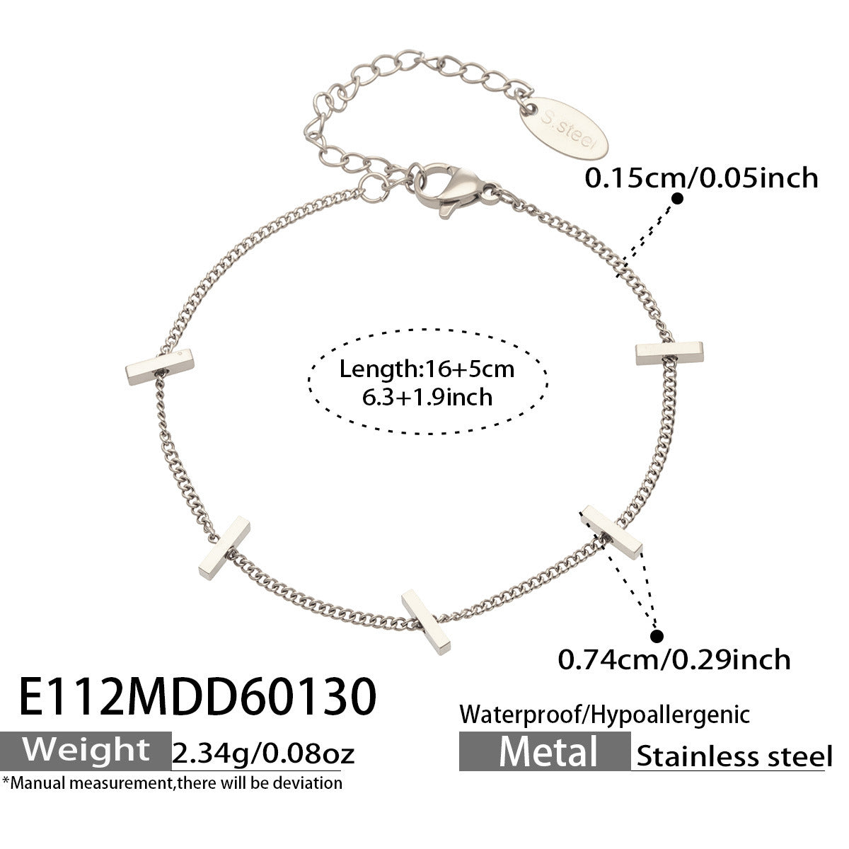 316L Stainless Steel 18K Gold Plated Modern Segmented Bar Bracelet - Image 7