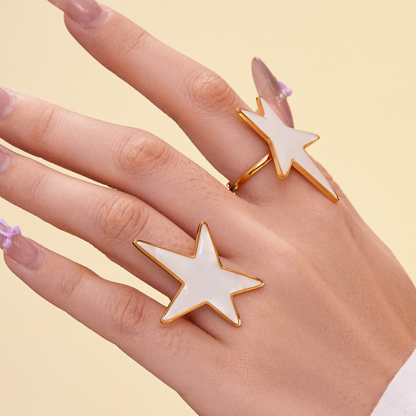 316L Stainless Steel 18K Gold Plated Mother-of-Pearl Star Open Ring and Earrings - Image 12