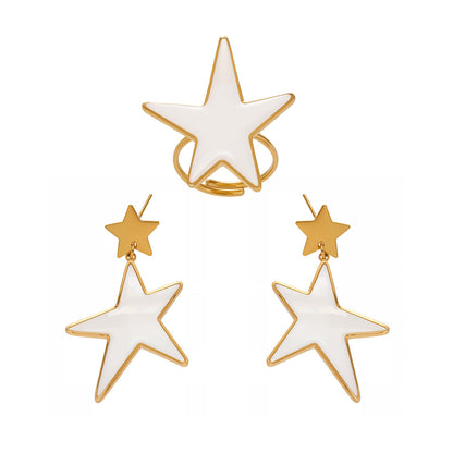 316L Stainless Steel 18K Gold Plated Mother-of-Pearl Star Open Ring and Earrings - Image 13