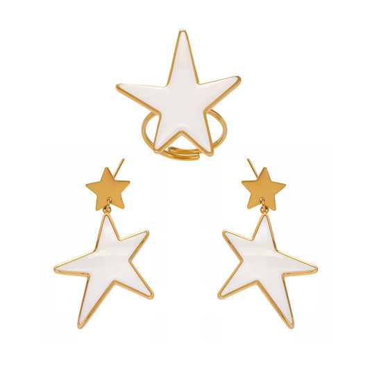 316L Stainless Steel 18K Gold Plated Mother-of-Pearl Star Open Ring and Earrings - Image 13