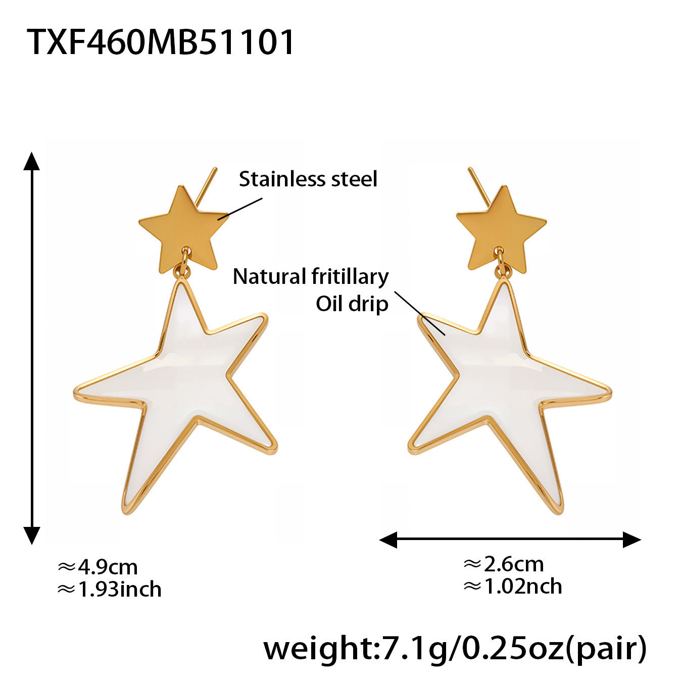 316L Stainless Steel 18K Gold Plated Mother-of-Pearl Star Open Ring and Earrings - Image 14