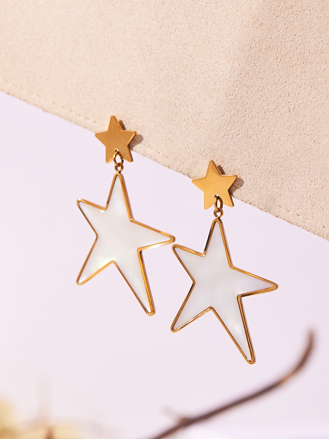 316L Stainless Steel 18K Gold Plated Mother-of-Pearl Star Open Ring and Earrings - Image 3