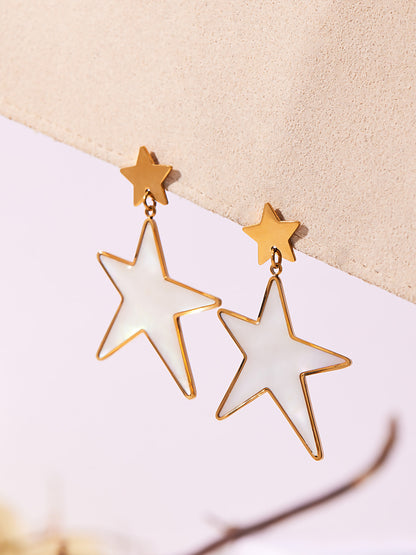 316L Stainless Steel 18K Gold Plated Mother-of-Pearl Star Open Ring and Earrings - Image 3