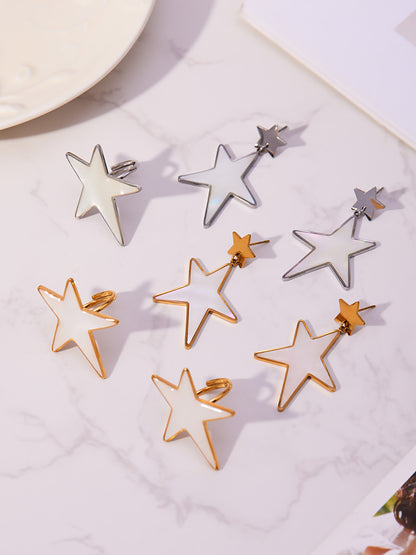 316L Stainless Steel 18K Gold Plated Mother-of-Pearl Star Open Ring and Earrings - Image 5