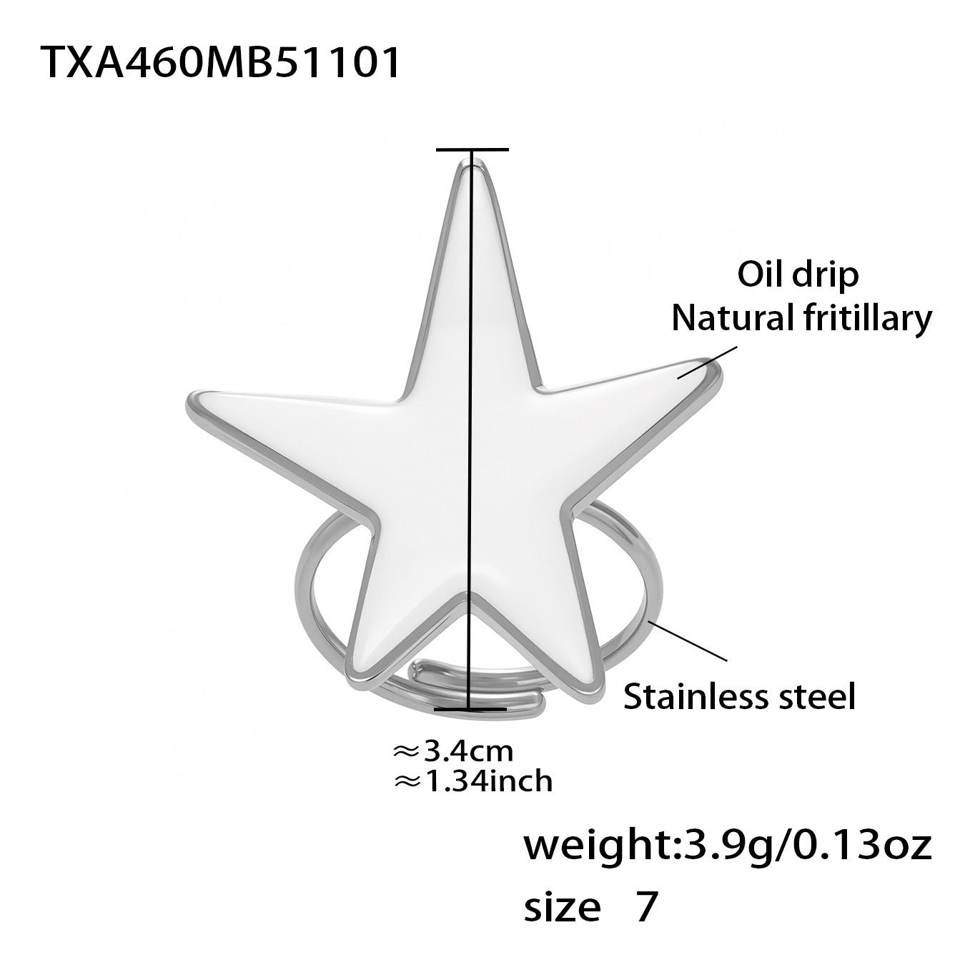 316L Stainless Steel 18K Gold Plated Mother-of-Pearl Star Open Ring and Earrings - Image 6