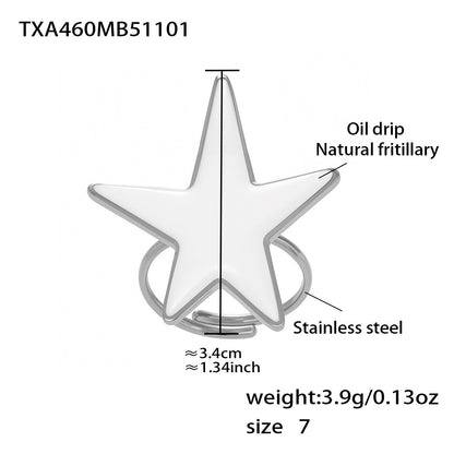 316L Stainless Steel 18K Gold Plated Mother-of-Pearl Star Open Ring and Earrings - Image 6