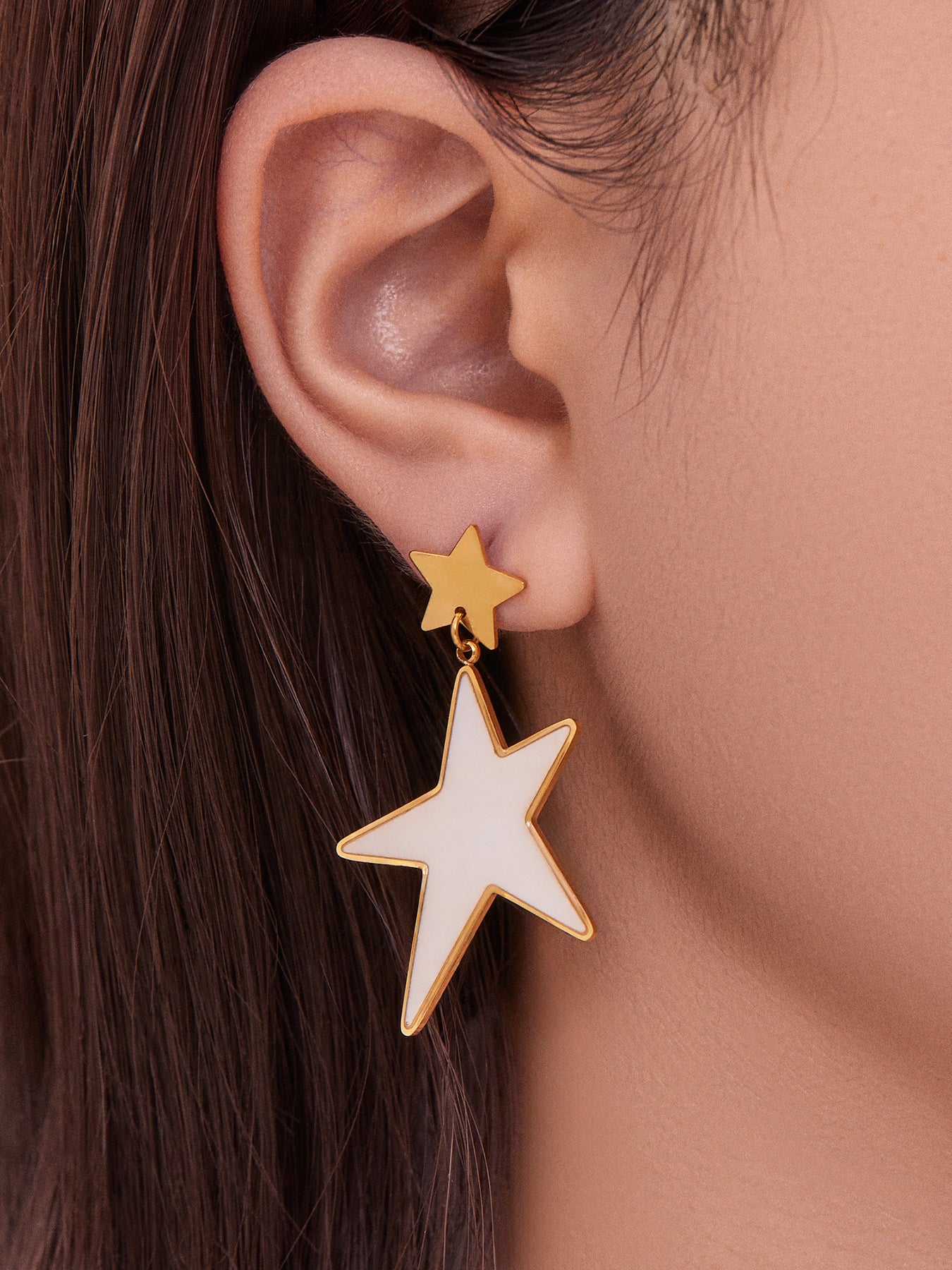 316L Stainless Steel 18K Gold Plated Mother-of-Pearl Star Open Ring and Earrings - Image 7