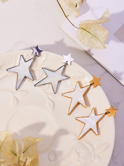 316L Stainless Steel 18K Gold Plated Mother-of-Pearl Star Open Ring and Earrings - Image 8