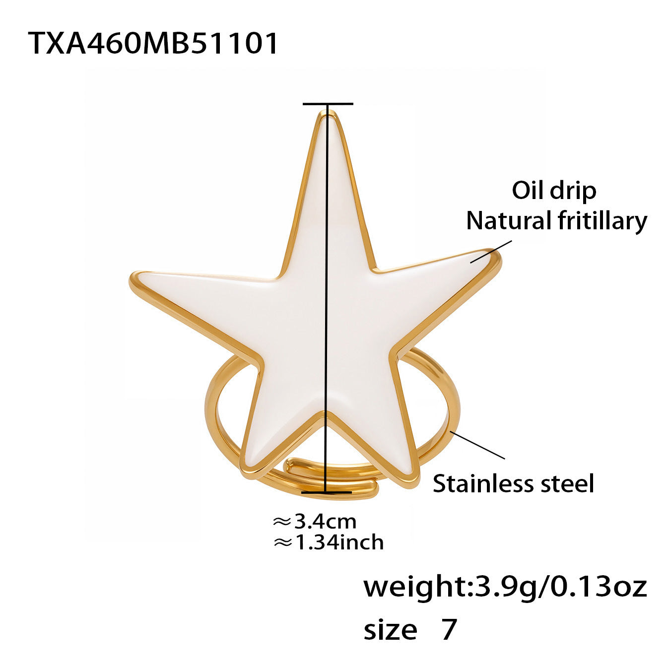316L Stainless Steel 18K Gold Plated Mother-of-Pearl Star Open Ring and Earrings - Image 9