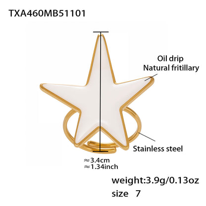 316L Stainless Steel 18K Gold Plated Mother-of-Pearl Star Open Ring and Earrings - Image 9