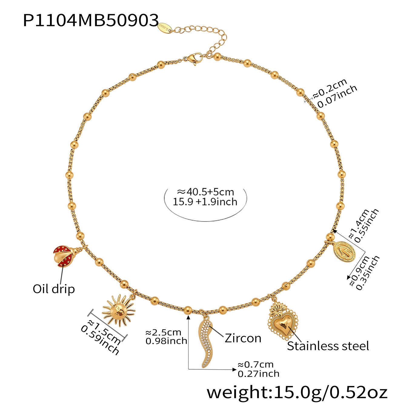 316L Stainless Steel 18K Gold Plated Multi-Charm DIY Necklace with Zircon Accents - Image 5
