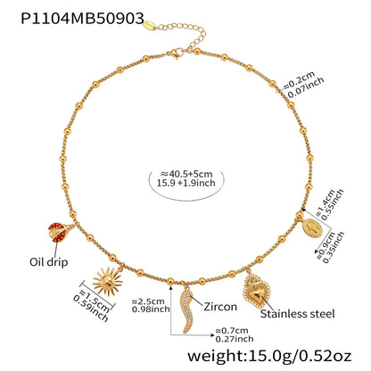 316L Stainless Steel 18K Gold Plated Multi-Charm DIY Necklace with Zircon Accents - Image 5