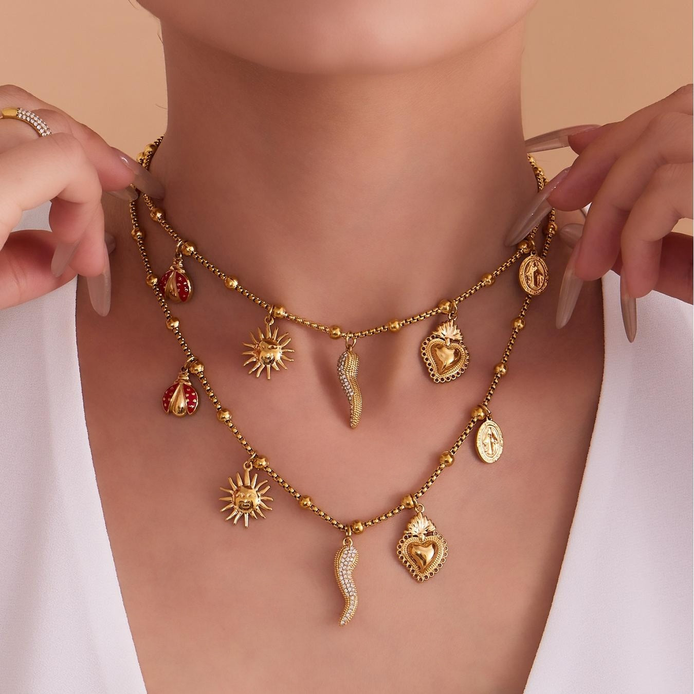 316L Stainless Steel 18K Gold Plated Multi-Charm DIY Necklace with Zircon Accents - Image 8