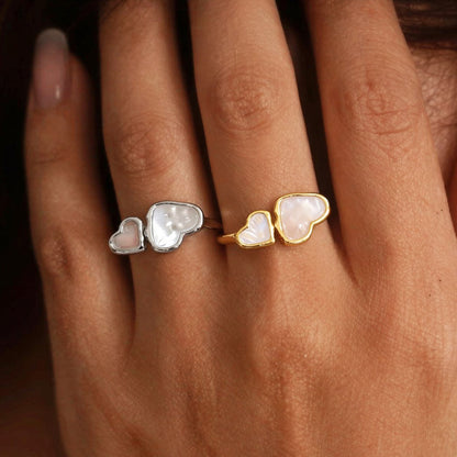 316L Stainless Steel 18K Gold Plated Natural Mother of Pearl Heart Open Ring - Image 1