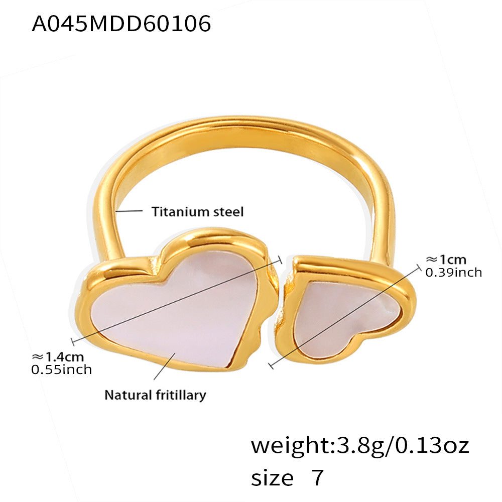 316L Stainless Steel 18K Gold Plated Natural Mother of Pearl Heart Open Ring - Image 2