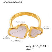 316L Stainless Steel 18K Gold Plated Natural Mother of Pearl Heart Open Ring - Image 2