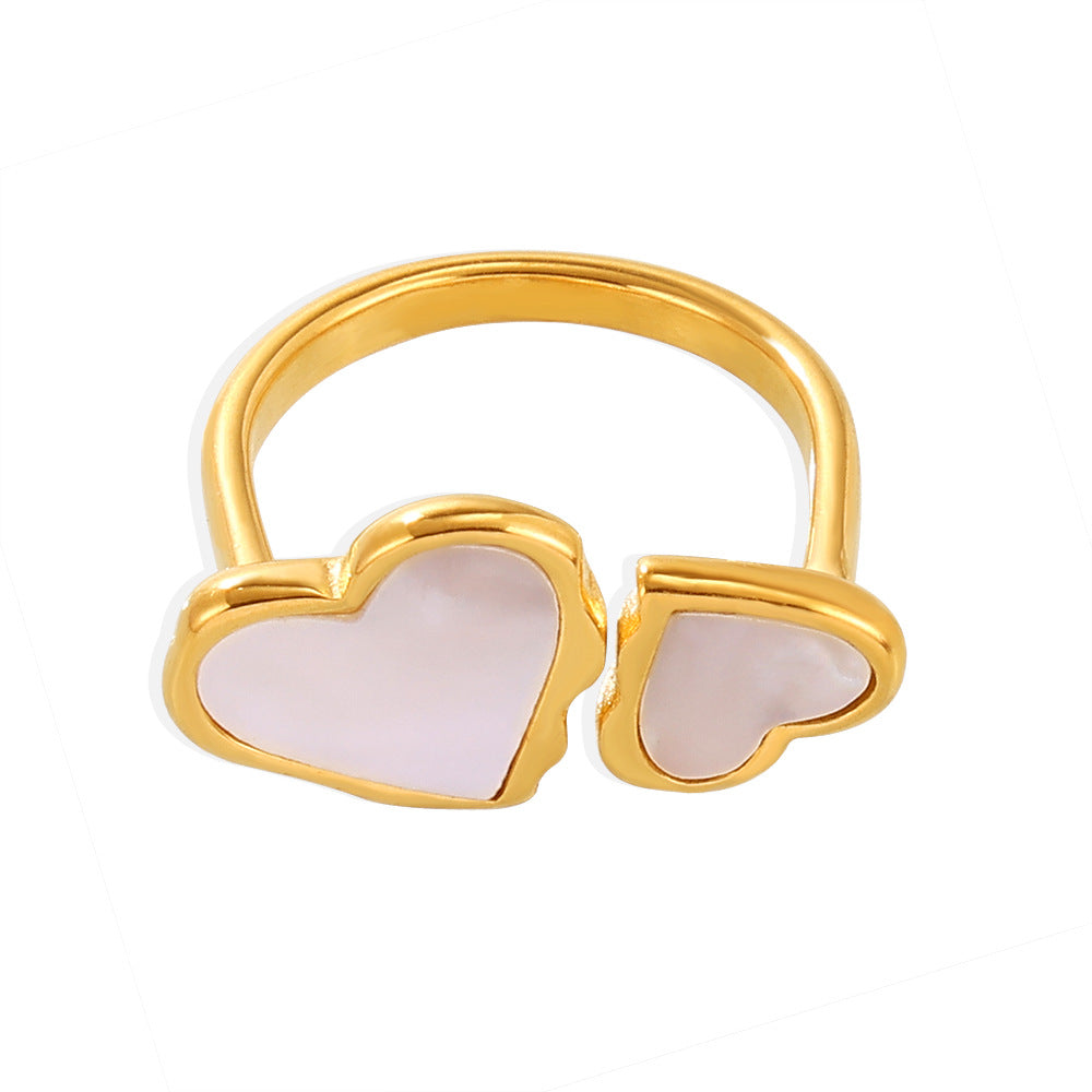 316L Stainless Steel 18K Gold Plated Natural Mother of Pearl Heart Open Ring - Image 3